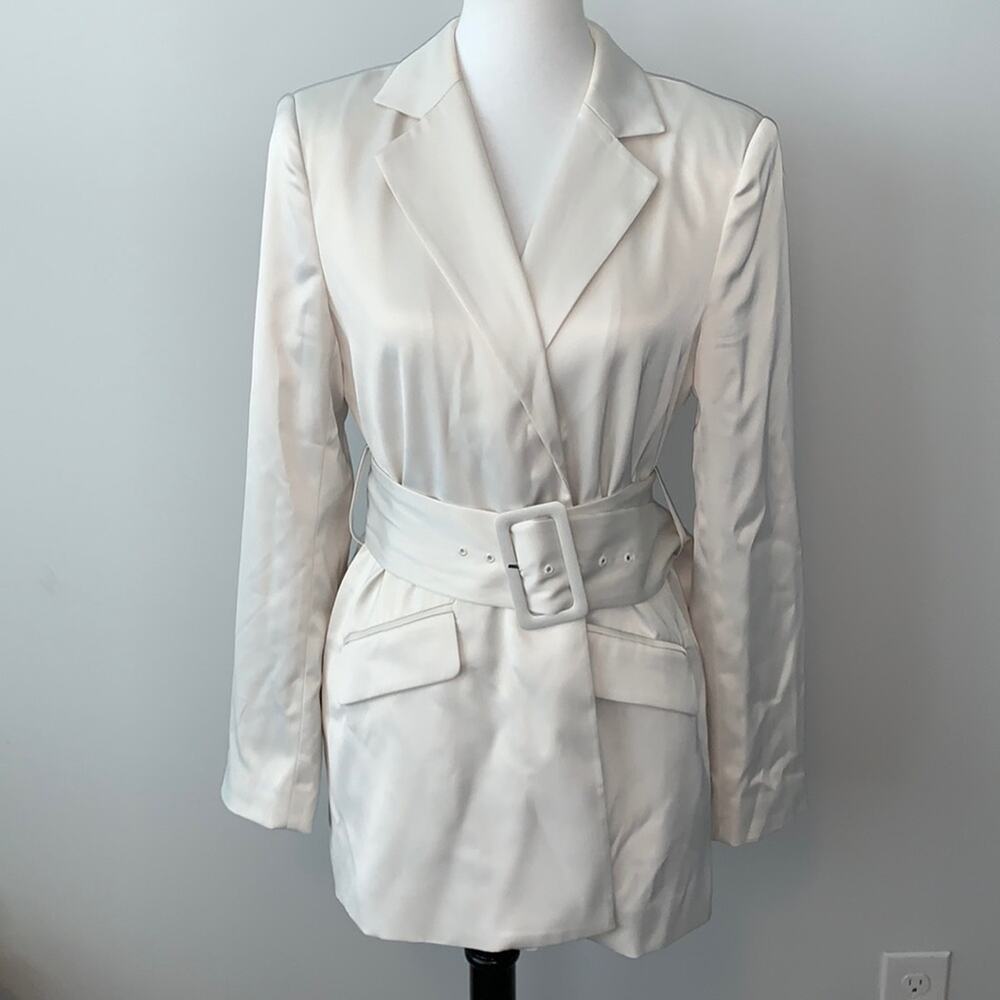 House of Harlow 1960 Cream Satin Belted Blazer Jacket Sz S